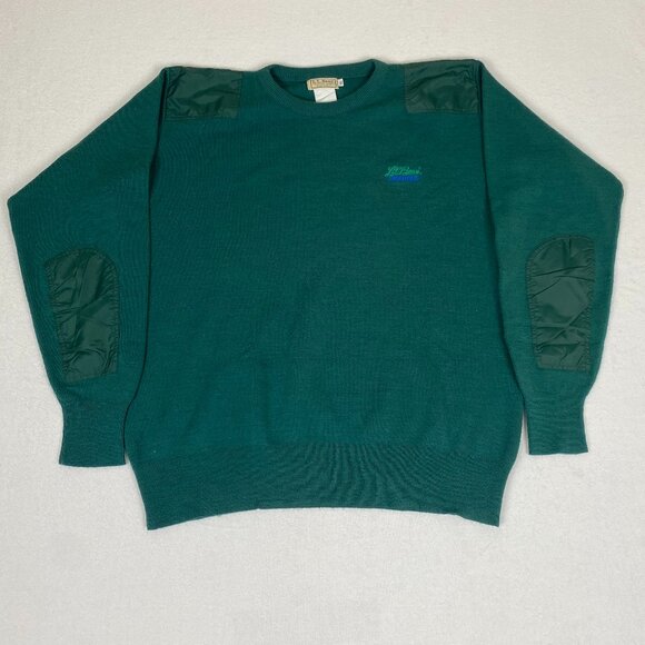 Vintage L.L. Bean Made in USA Hightrek Green Elbow Shoulder Patch Sweater